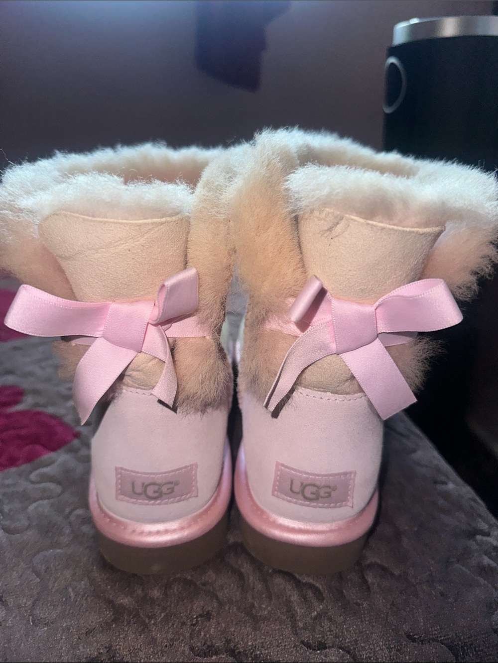 UGG Pink Shearling Bow Back Boots